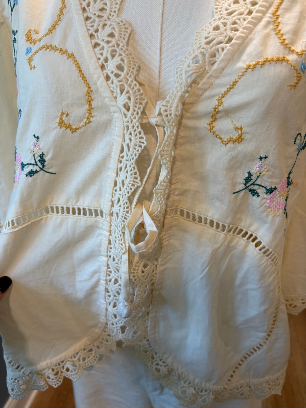Jennifer & Grace Embroidered Cotton Boho Jacket Ivory Crochet Lace XL NWT - Picture 4 of 10
